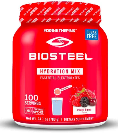 Biosteel zero sugar hydration mix, great tasting hydration with 5 essential electrolytes, mixed berry flavor, 100 servings per tub