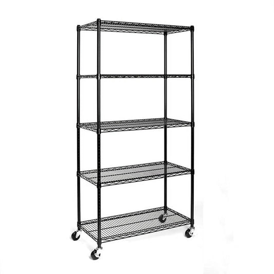 Fithood 5-tier nsf-certified steel wire shelving with wheels black