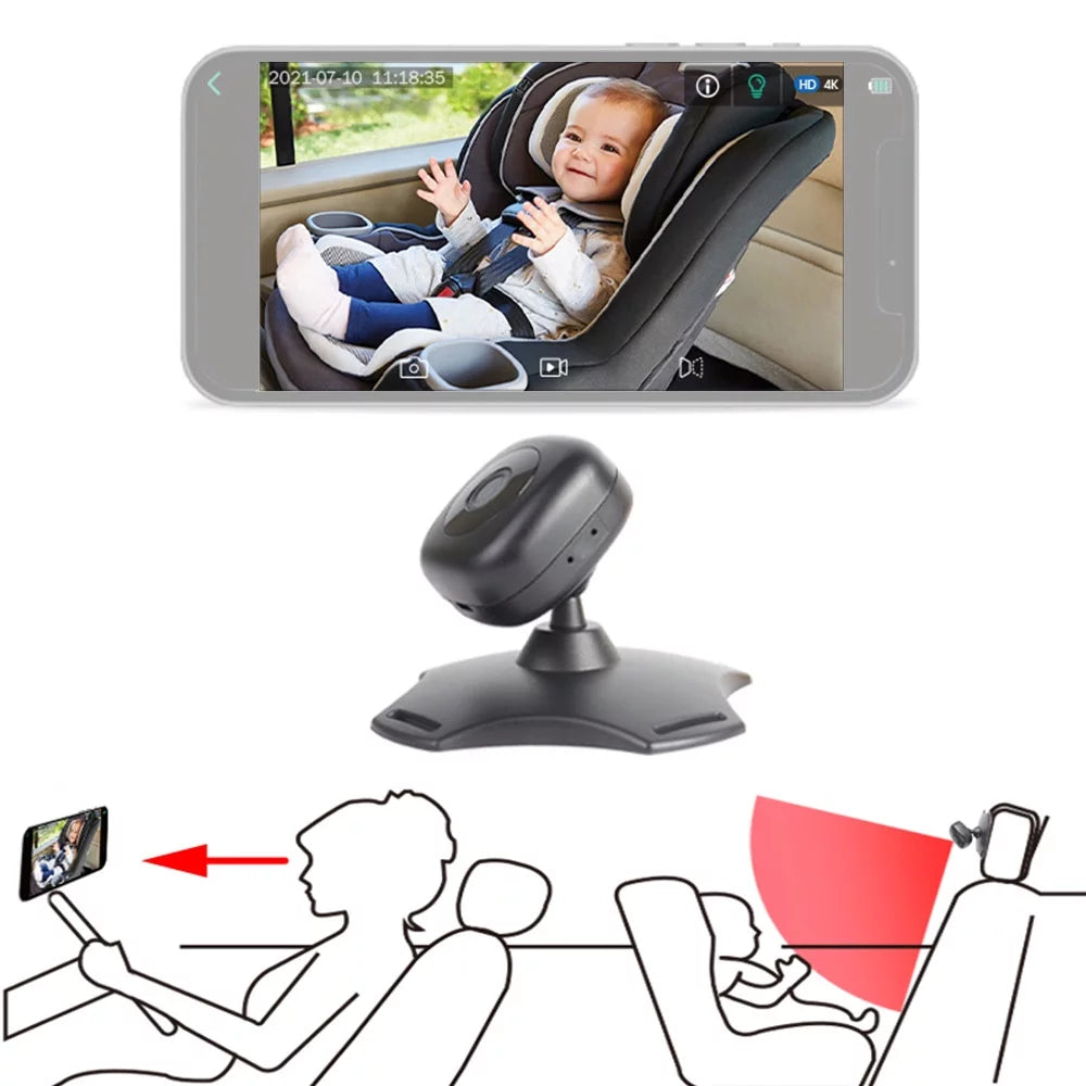 Wifi baby car monitor wireless monitor camera for baby rear facing seat 360° rotation night vision usb powered baby car mirror camera