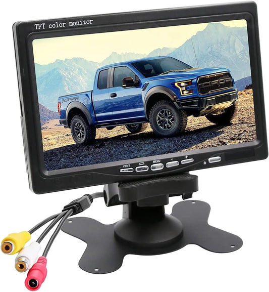 B-qtech 7 inch rear view camera screens, full colour lcd display, 800 * 480 rp, dc12v-24v, av1/av2 video switching, lcd car monitor for car trucks buses motorbikes