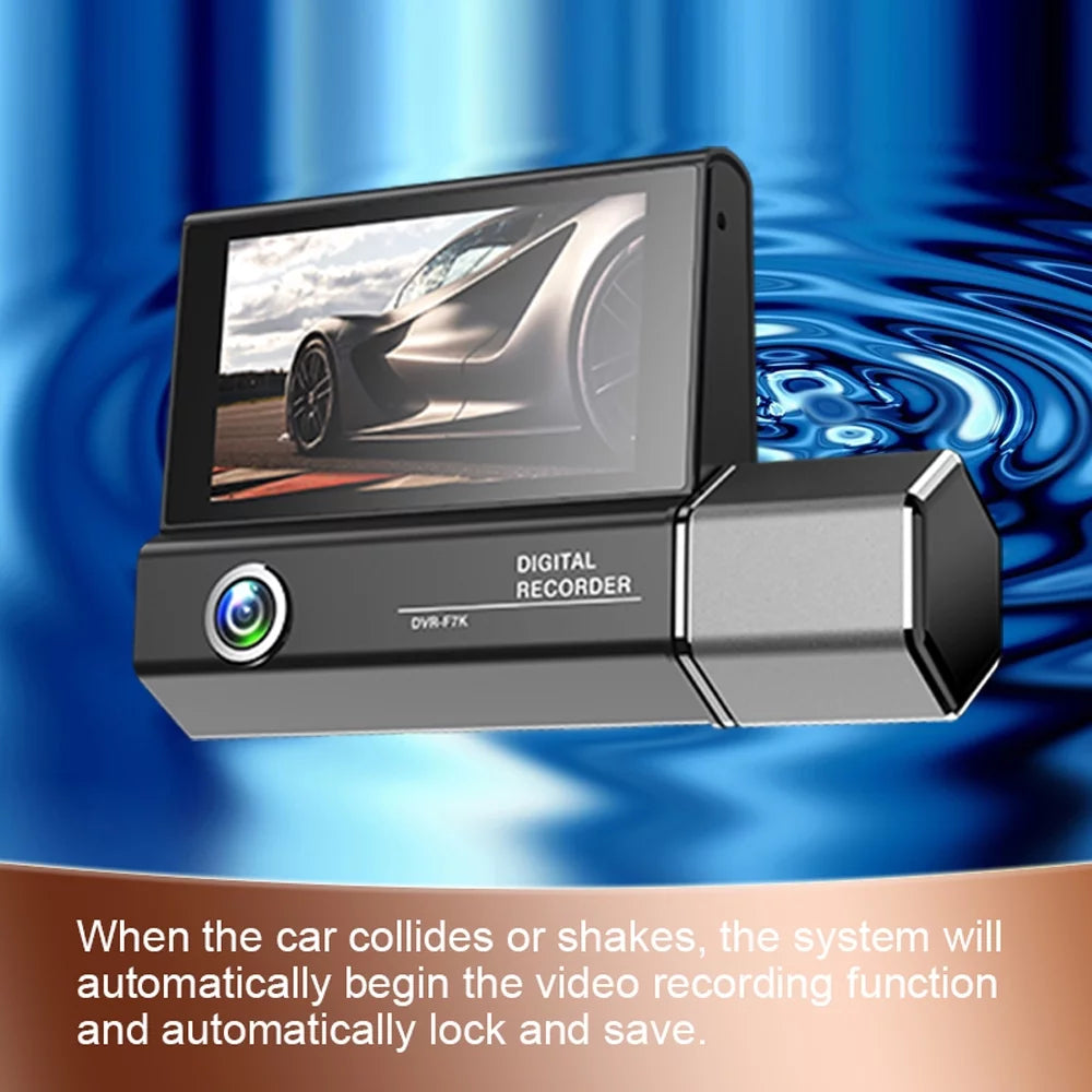 Gecheer 3 cameras dash cam 4in clear car rearview mirror car video recording  car  recorder auto safety driving recorder