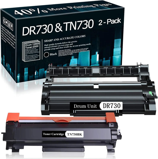 Dr 730 drum unit and tn 730 toner cartridge 2-pack (1drum+1toner) replacement for brother dcp-l2550dw mfc-l2710dw l2750dw l2750dwxl hl-l2350dw hl-l2370dw l2390dw l2395dw printer