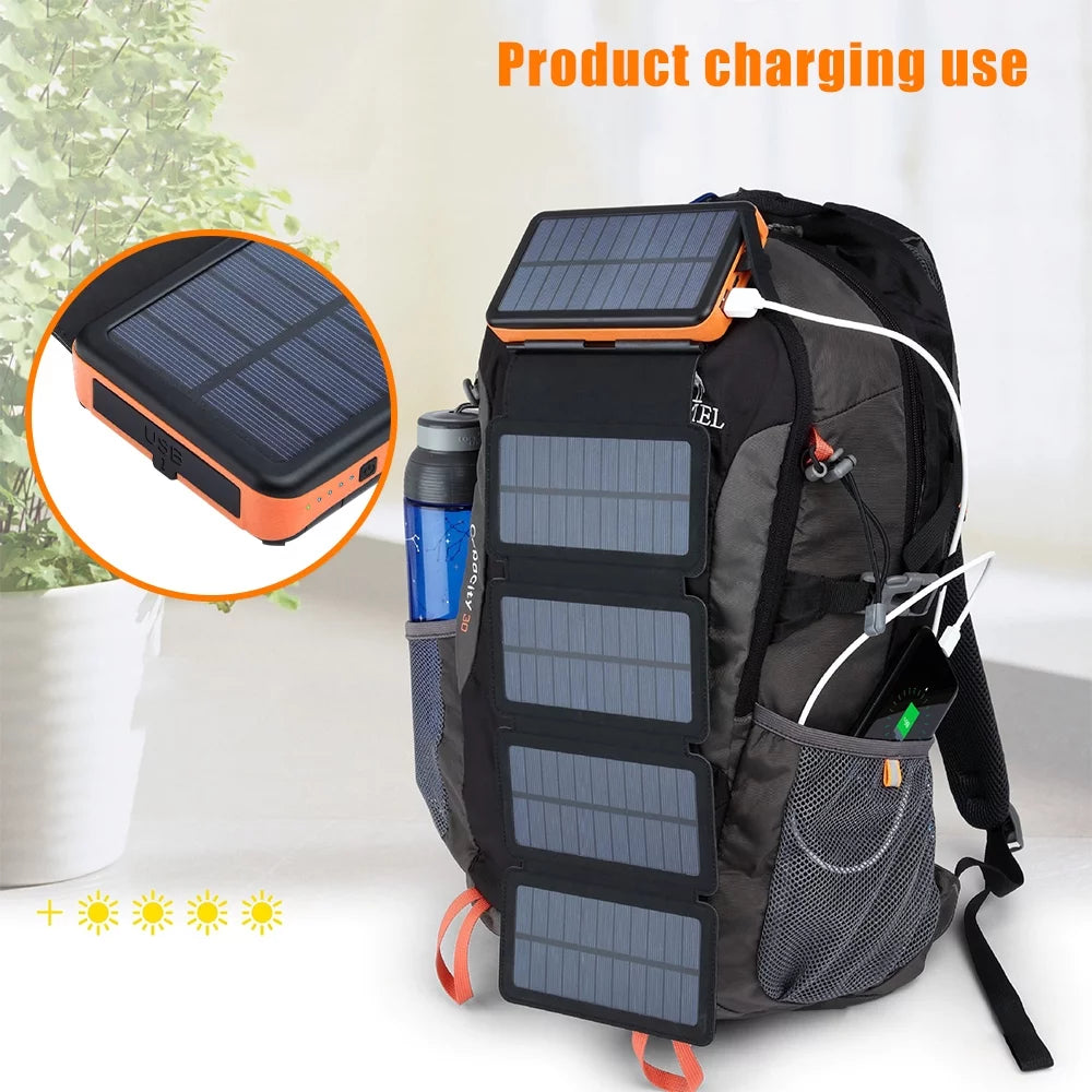 26000mah 6 solar panel portable charger folding solar power bank external battery with flashlight for cell phone