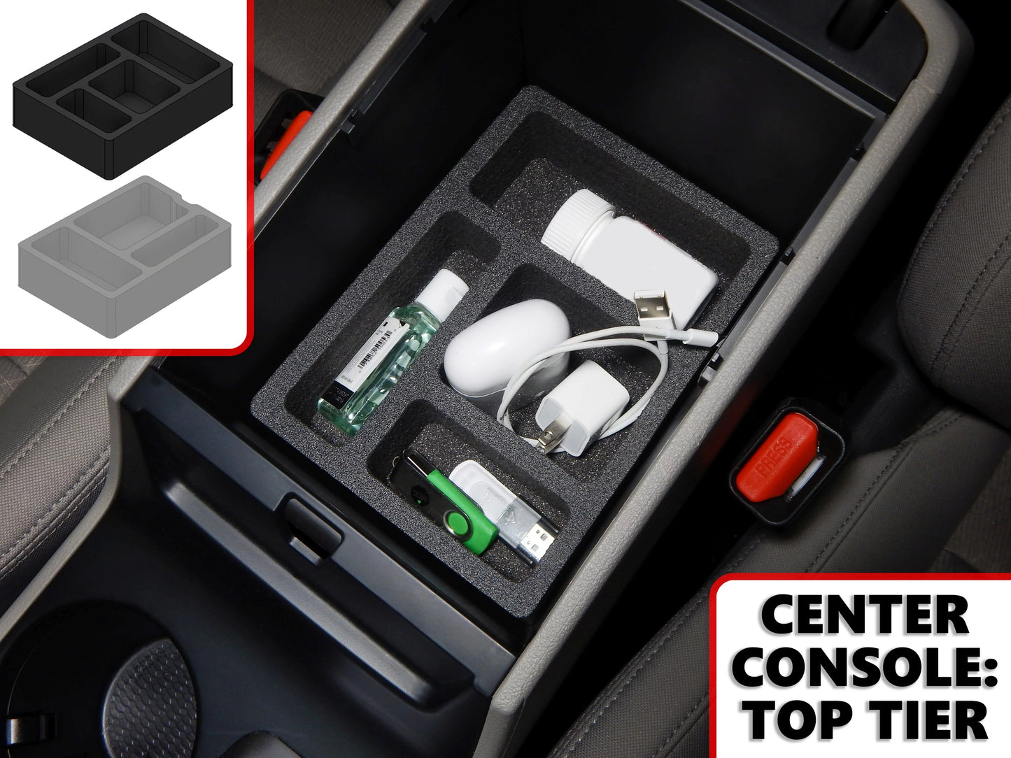 Red hound auto center console organizer 2 piece stacking set vehicle inserts compatible with hyundai tucson 2016-2019 (without hand brake) black anti-rattle