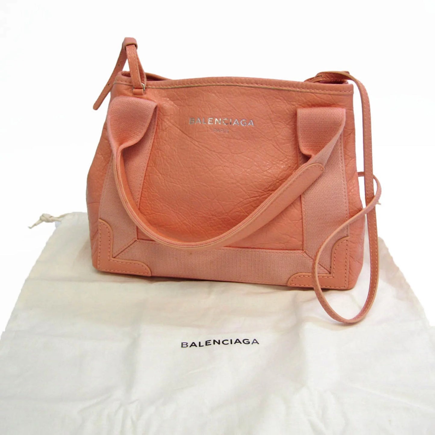 Pre-owned balenciaga navy cabas xs 390346 women's canvas,leather handbag,shoulder bag light pink (good)