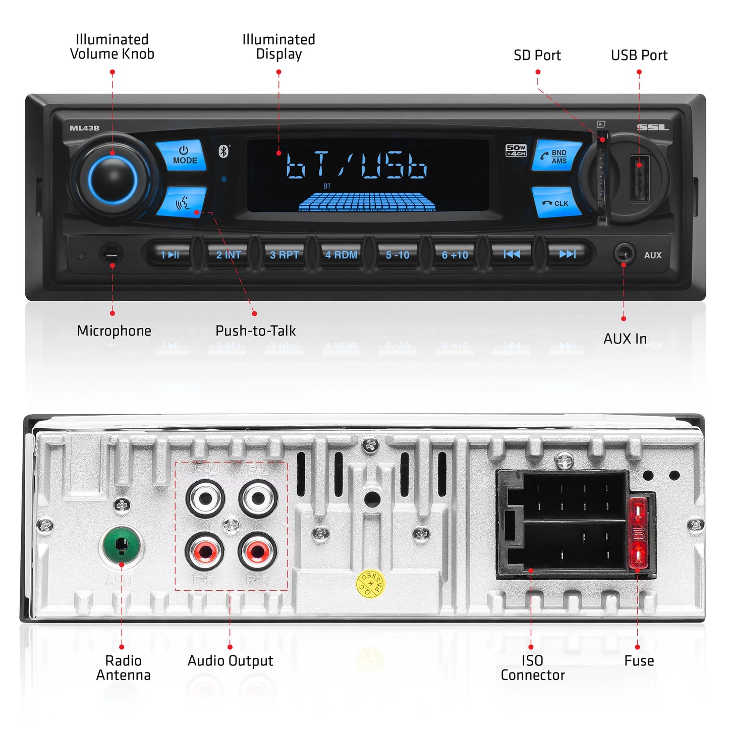 Sound storm laboratories ml43b car stereo, no cd, bluetooth, usb, sd, am/fm