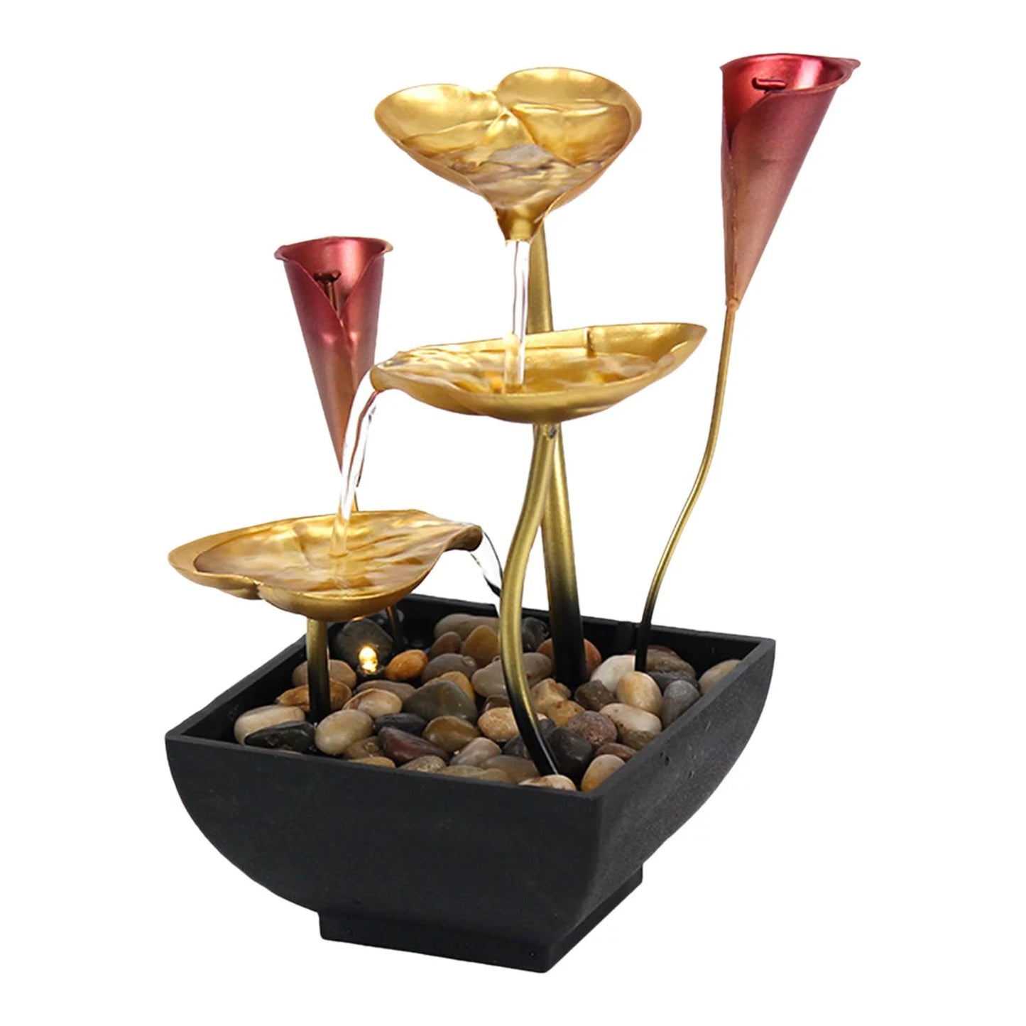 Tabletop water fountain waterfall warm light with circular water led lighted indoor fountain for decoration home garden farmhouse