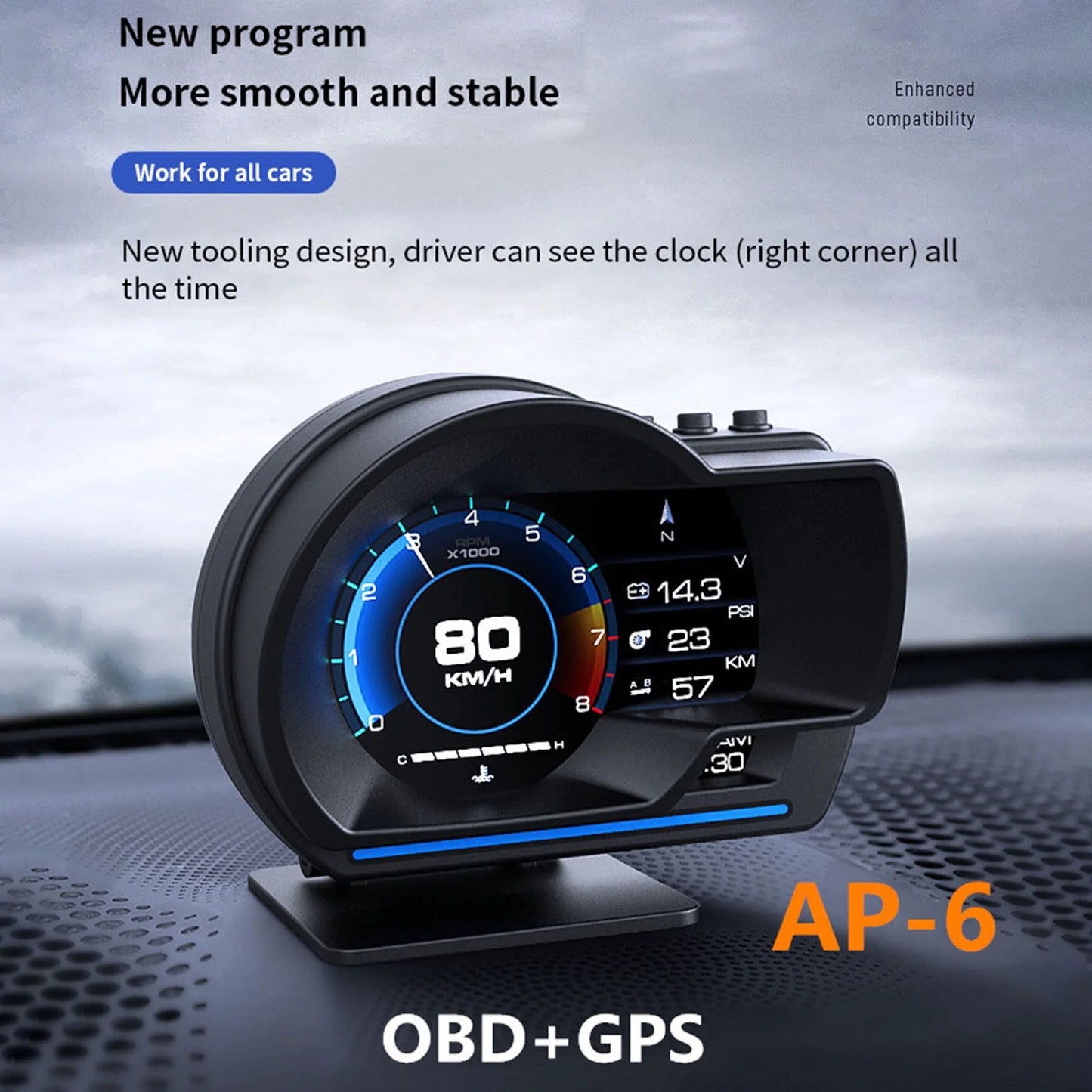 Car hud display, obdⅱ+gps smart gauge high definition speedometer car diagnostic tool obd fault code elimination safe driving computer overspeed fault alarm for all vehicles