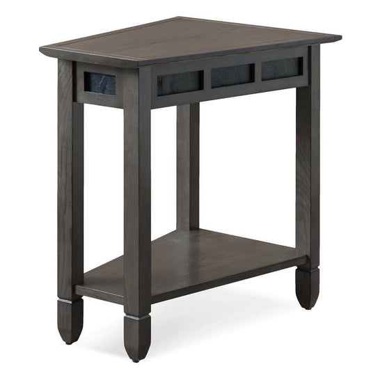 Bowery hill wood wedge table with shelf in smoke gray/black slate