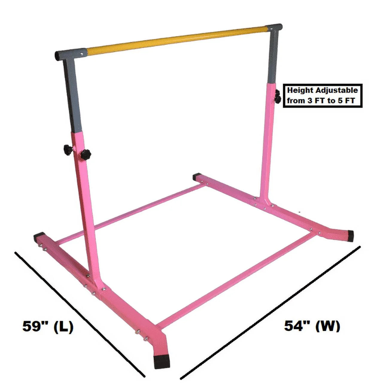 5 star-td pink gymnastic kip bar for kids, expandable 3-5 ft, adjustable height horizontal bar, heavy duty curved legs, junior training equipment, home gymnastics, strong and durable