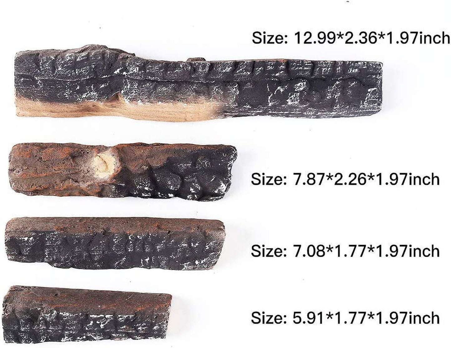 Gas logs 4pcs gas fireplace logs set of ceramic wood logs. use in fireplaces & fire pits