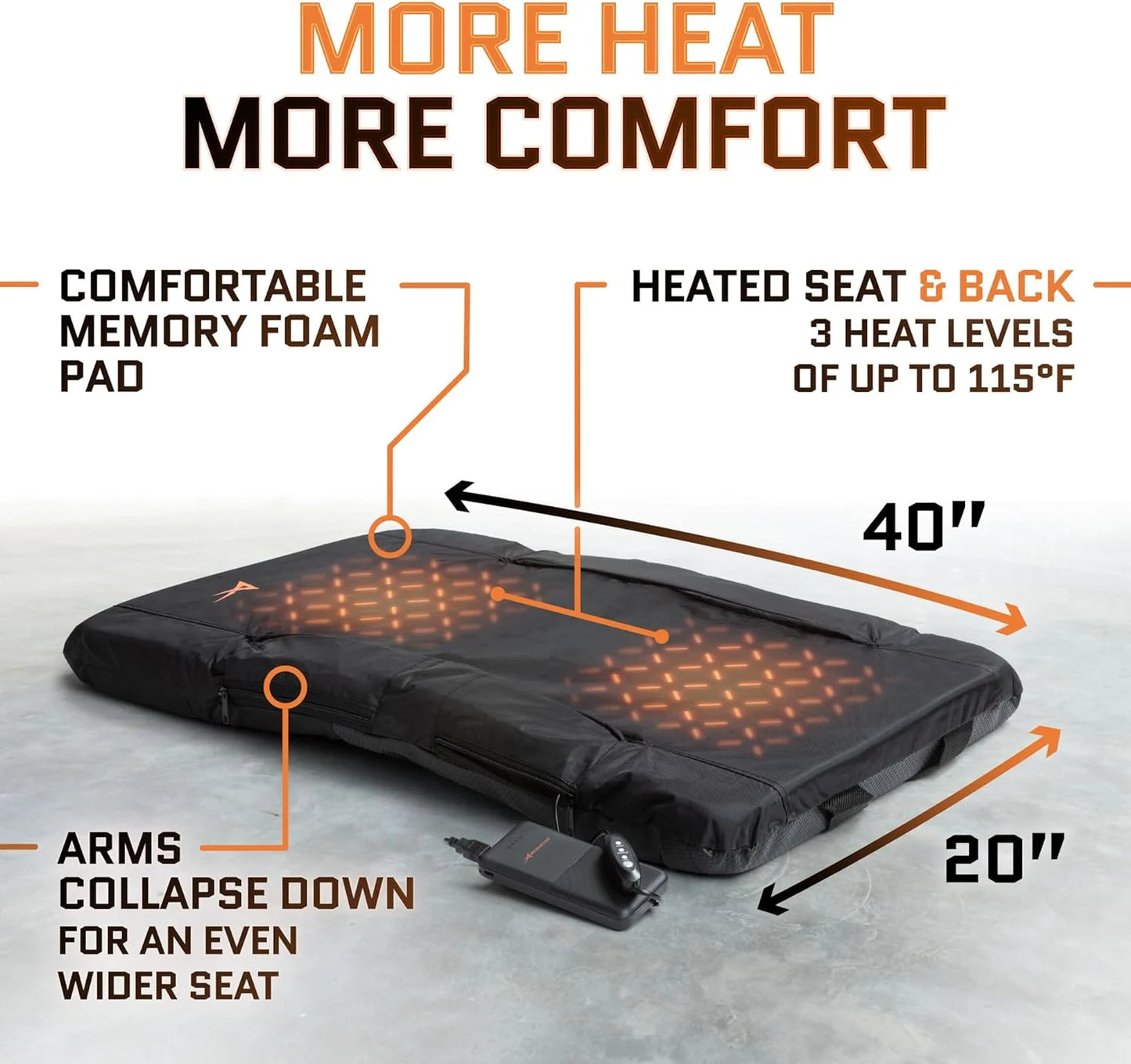 Aceletiqs wide double heated stadium seats for bleachers with back support – usb battery included - upgraded 3 levels of heat - foldable chair - cushioned, 4 pockets, cup holder - camping, games