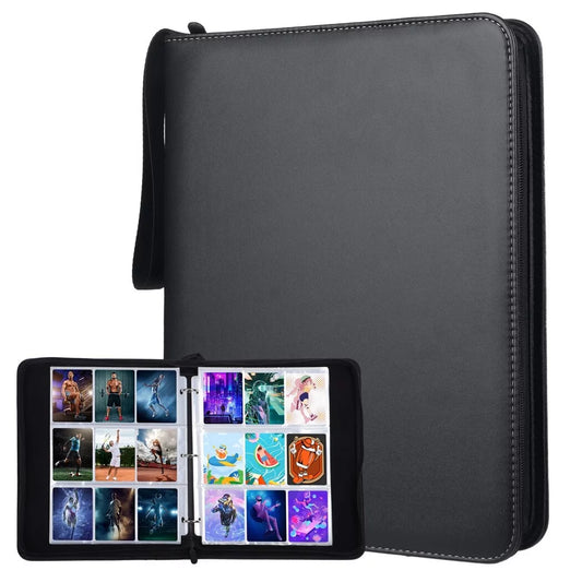 900-pocket trading card binder, portable card binder with removable sheets, sports card binder, pu leather storage case with zipper for standard-sized baseball, football, basketball cards