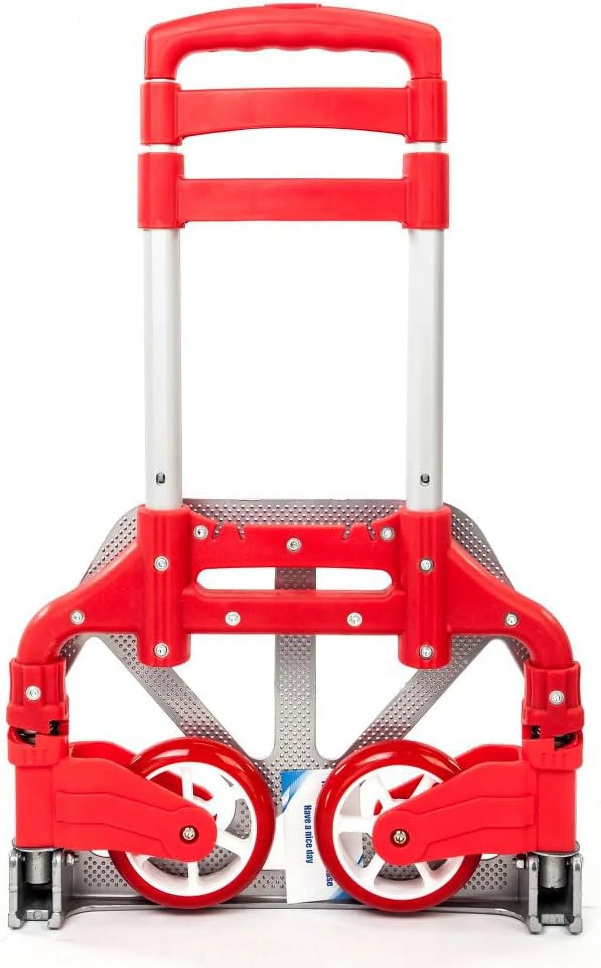 Aluminium portable folding collapsible push truck,hand trolley luggage hand cart and dolly 165.35 lbs (75kg) for home, auto, office,travel use (red)