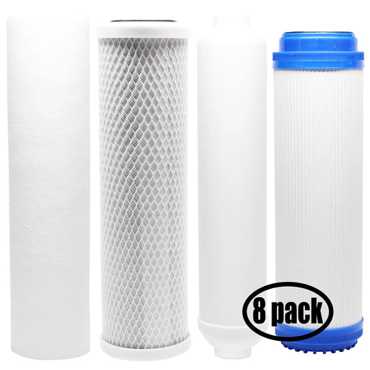 8-pack replacement for filter kit for expres water ro5mxg ro system - includes carbon block filter, pp sediment filter, gac filter & inline filter cartridge - denali pure brand