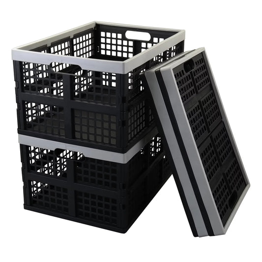 Yuright 4 packs plastic collapsible storage crate, 42 quart stackable folding baskets bin