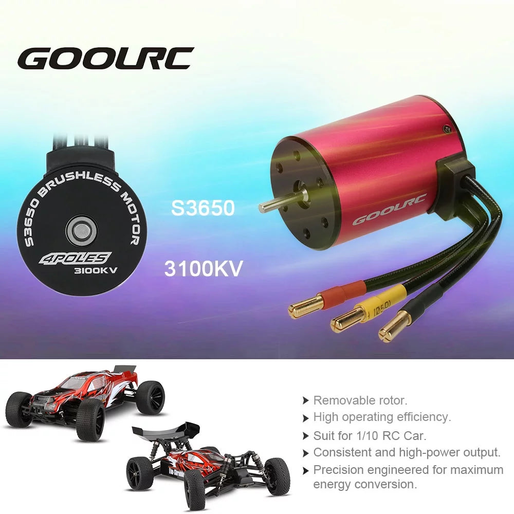 Goolrc esc,motor 1/10s3650 3100kv 4 poles motor eryue poles motor 1/10 3100kv 4 poles 3100kv motor s3650 car 3650 motor rookin car coolrc motor