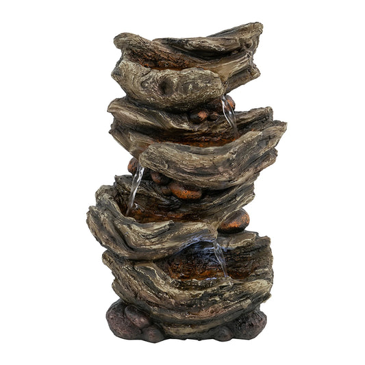 Wood-look 4-tier cascading tabletop fountain - 9x5x14 inches - enhance your space