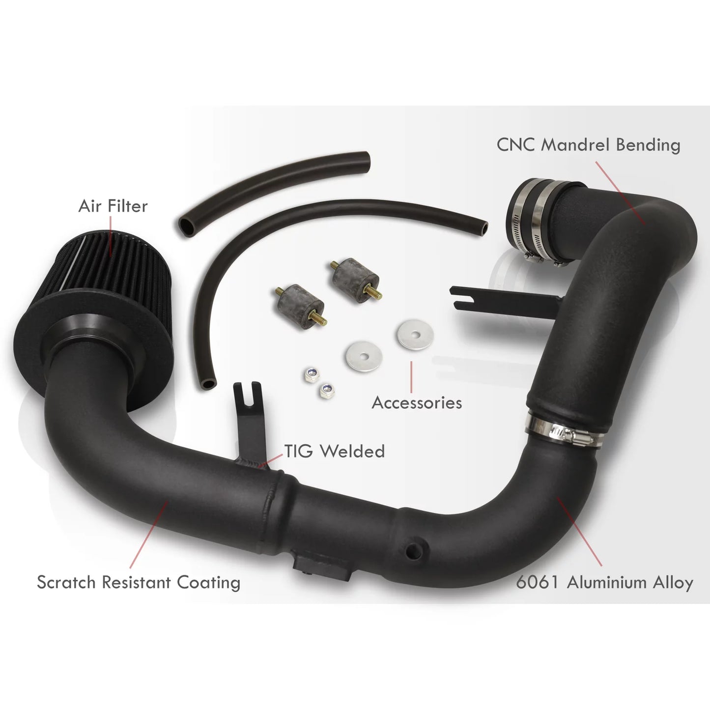 Ajp distributors jdm cold air intake cai induction system black aluminum piping pipe + filter compatible/replacement for honda civic dx lx ex 1.8l l4 2006 2007 2008 2009 2010 2011 06 07 08 09 10 11