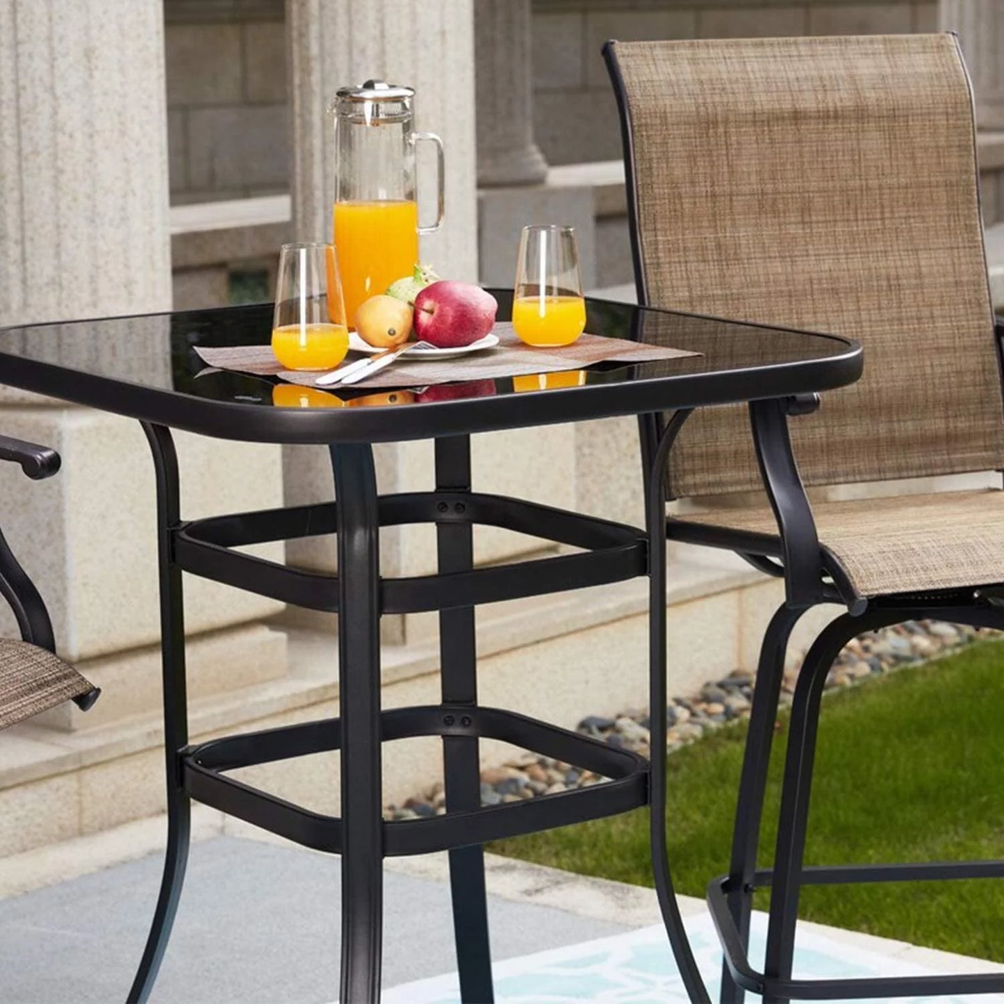 Aretha modern designed glass bar table with metal finish