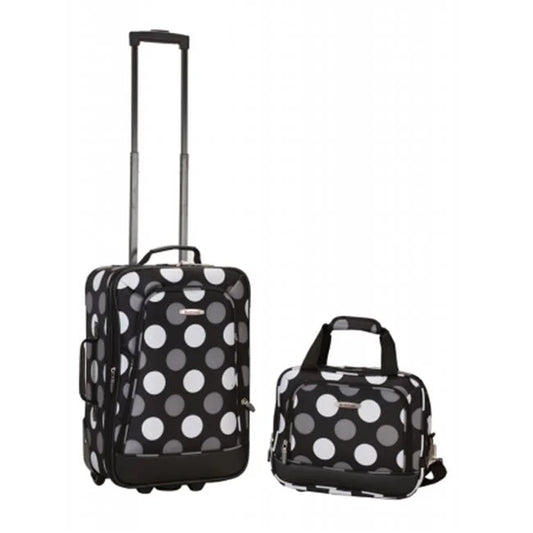 Rockland  2 pc new blk dot luggage set