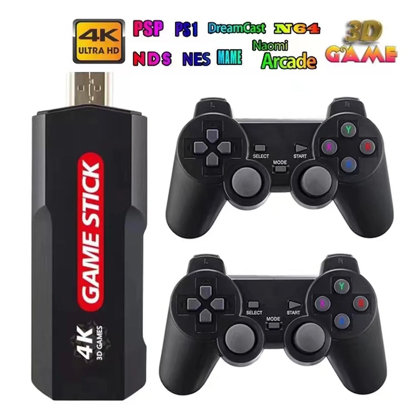 Upgrade wireless retro games console, x2 plus game stick retro console double wireless controller,30000+ games,128gb