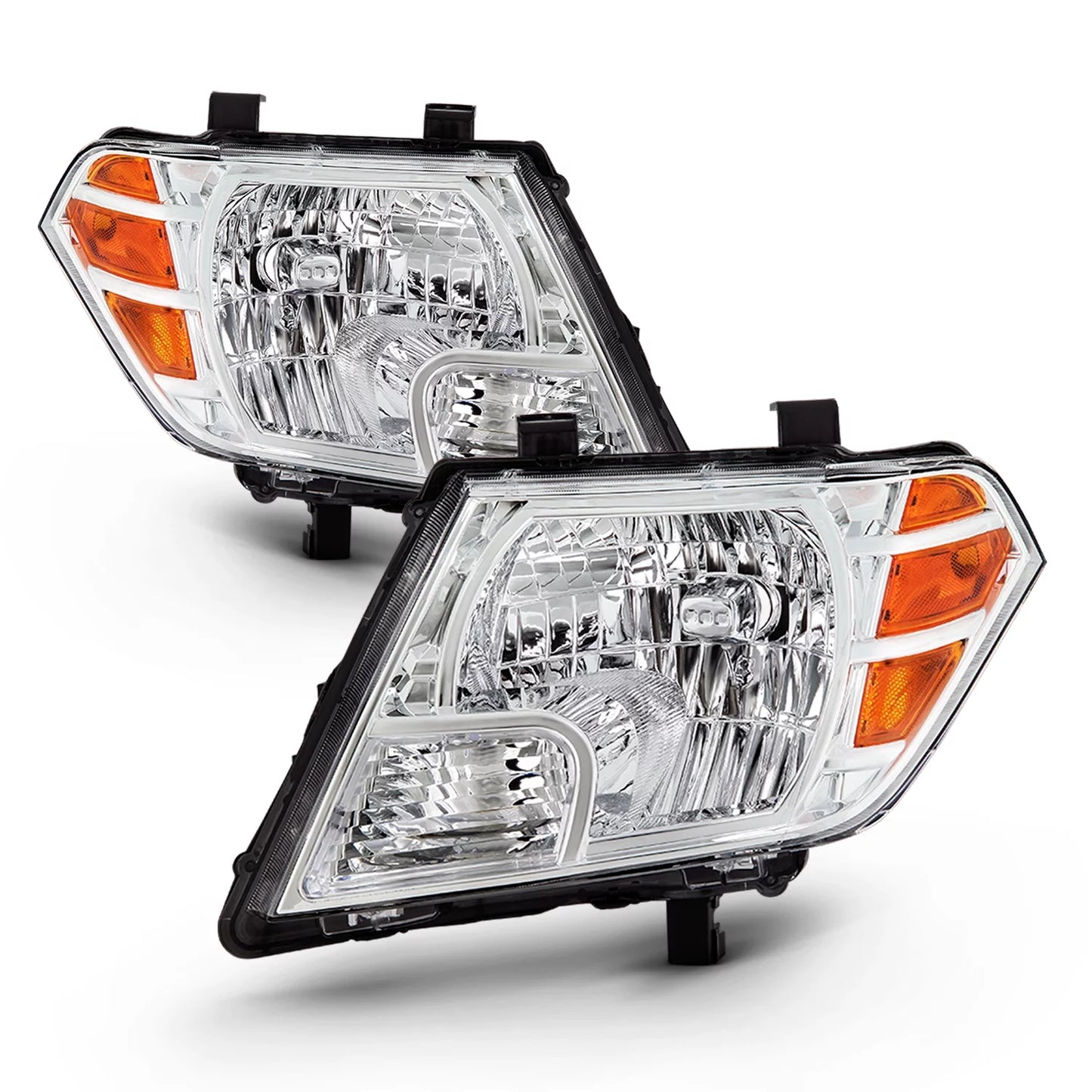 Akkon - fits 2009-2021 frontier extended crew cab pickup truck [halogen style] chrome headlights w/ amber signal pair left+right