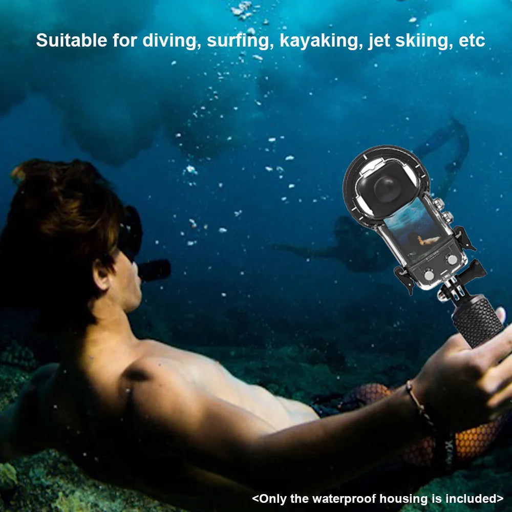 Radirus panoramic sports camera dive case, waterproof housing, diving protective cover, underwater 50m, silicone lens cover