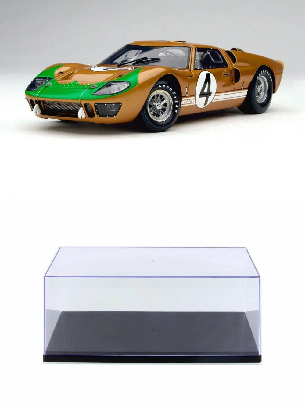 Diecast car w/display case - 1966 ford gt-40 mk ii le mans #4, gold - shelby collectibles sc414g - 1/18 scale diecast car