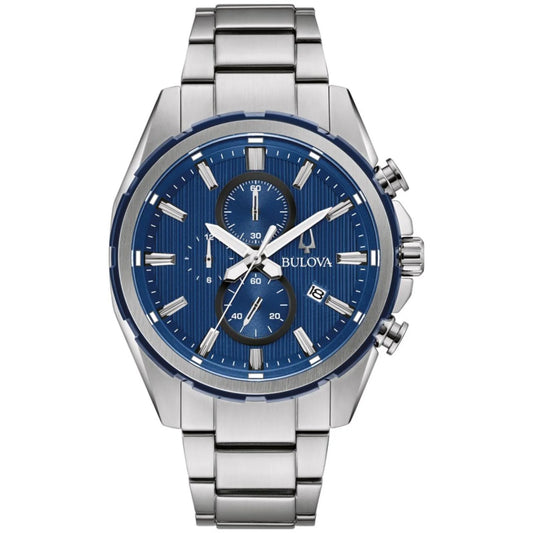 Bulova men's stainless steel chronograph watch with blue dial - 98a259