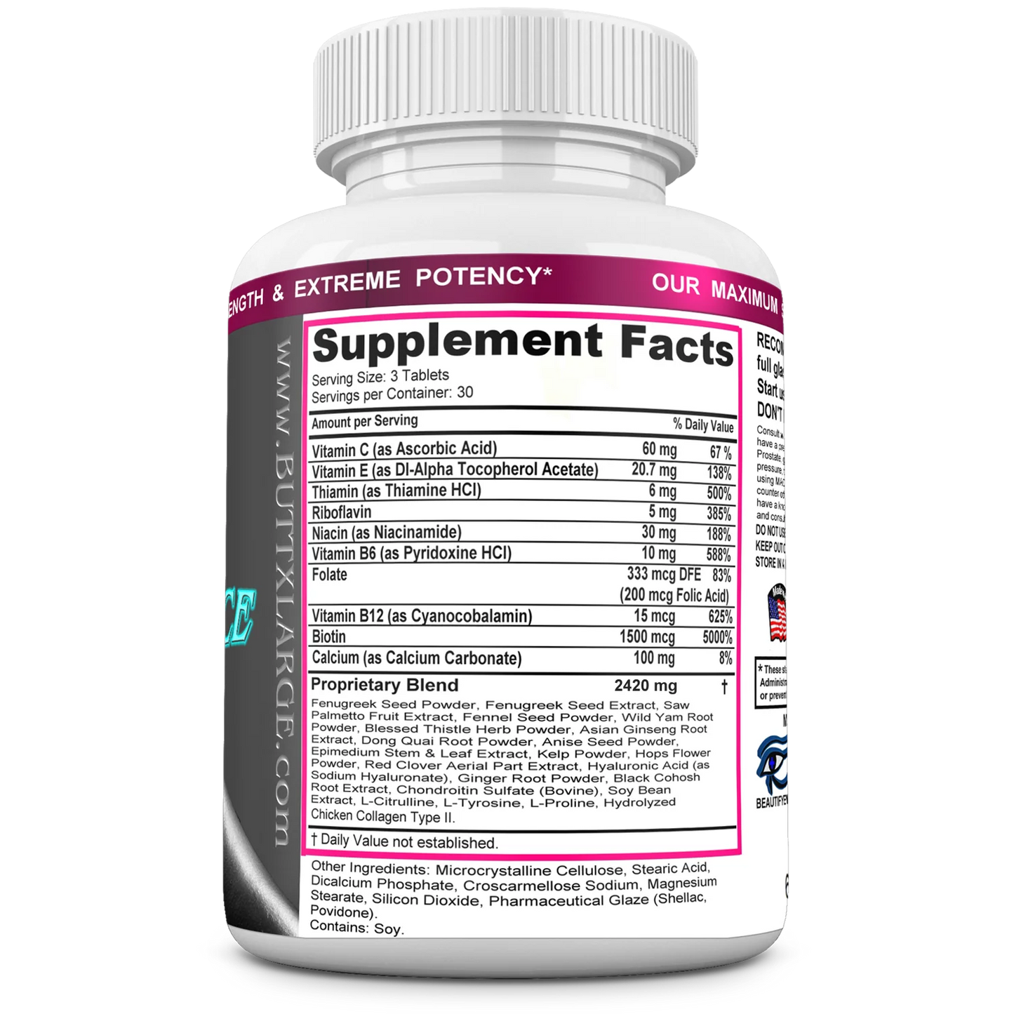 Butt x-l-advance butt and booty formula. get bigger buttocks vitamins, minerals, herbs and amino acids. supplements. 90 tablets