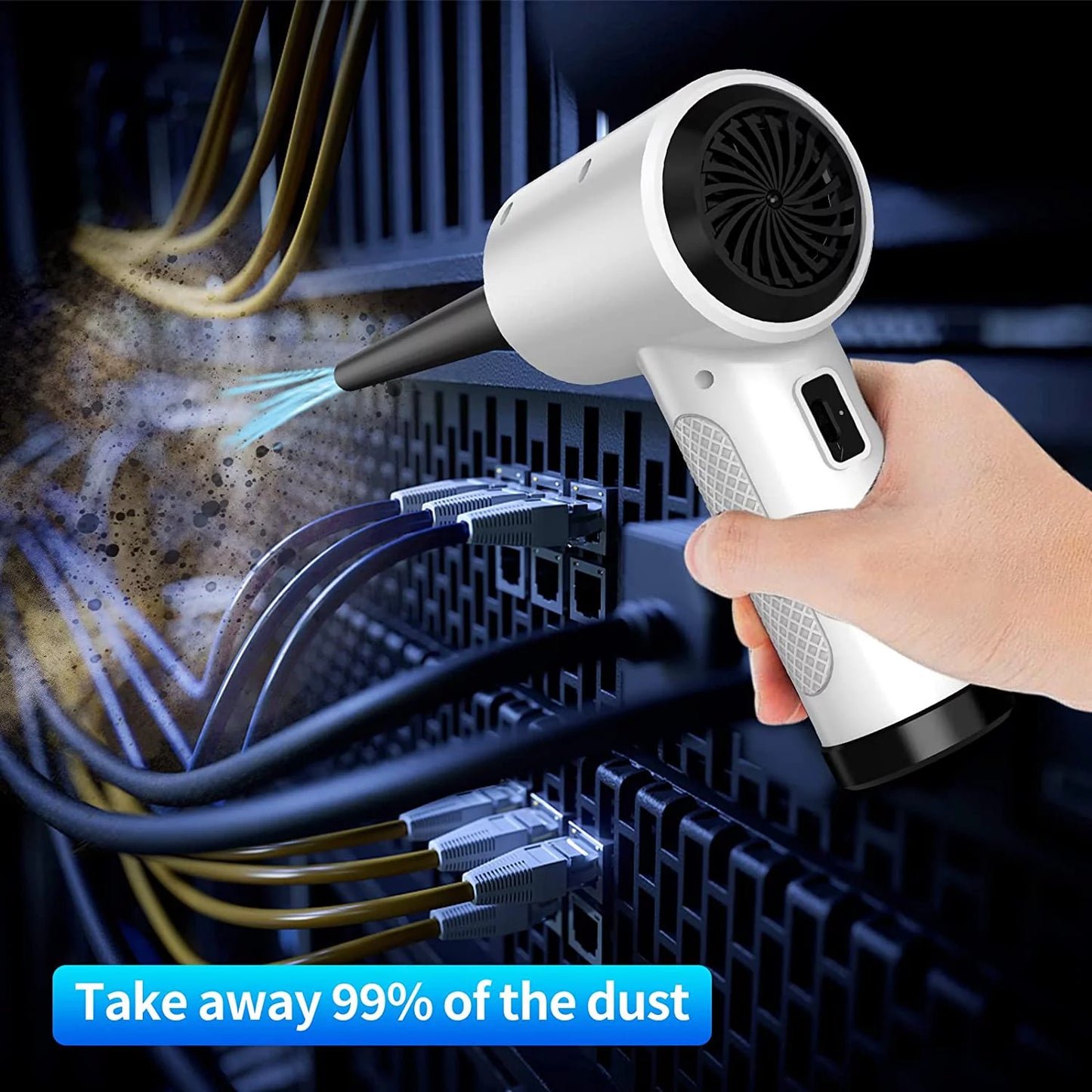 Cordless compressed air duster, 51000rpm, 3 speed, 6000mah10w fast charging powerful keyboard cleaner with led light for dust off/cleaning computer/conditioner/car