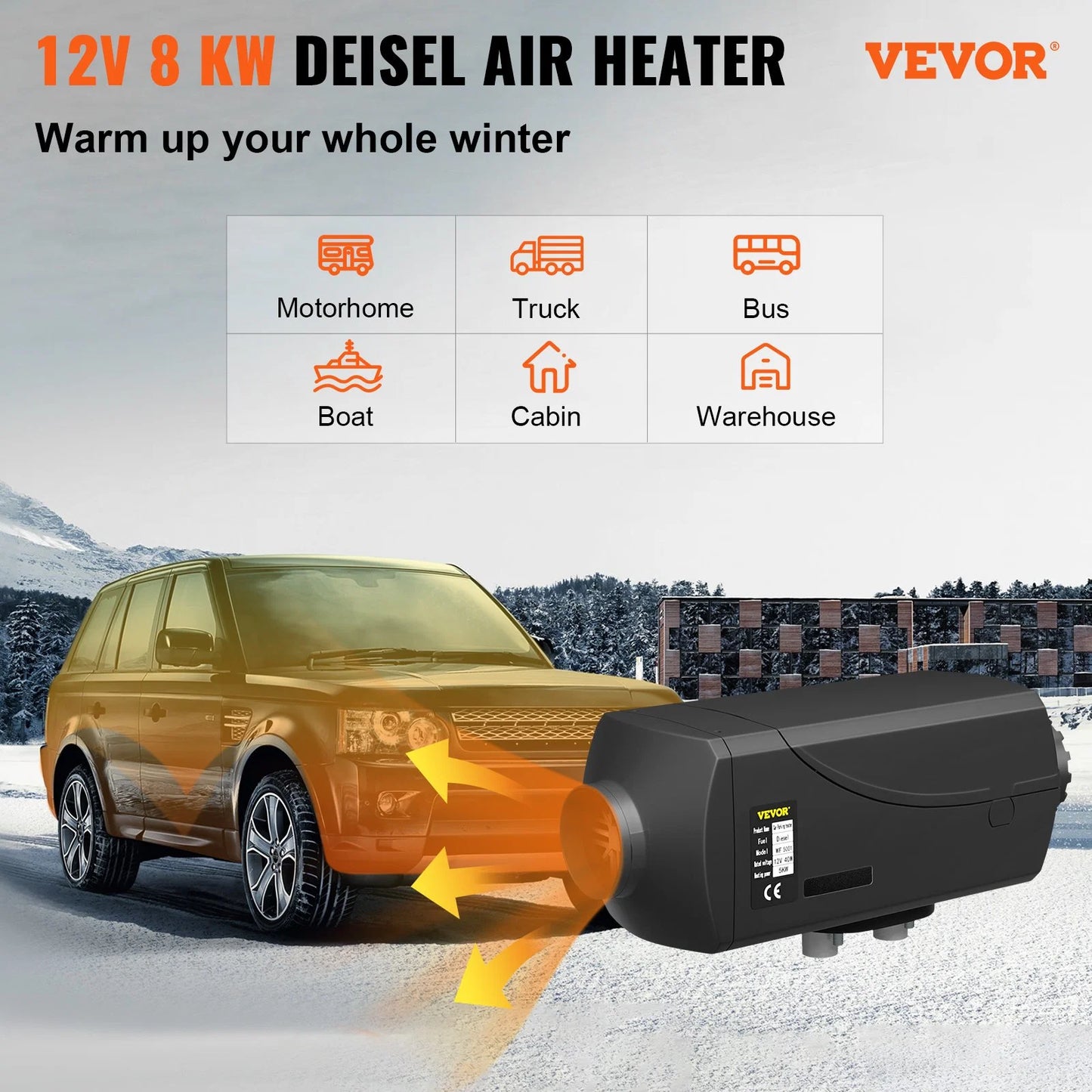 Vevor 5kw diesel air heater 12v diesel parking heater double mufflers 5kw diesel heater with lcd thermostat for rv bus trailer motorhome and boats