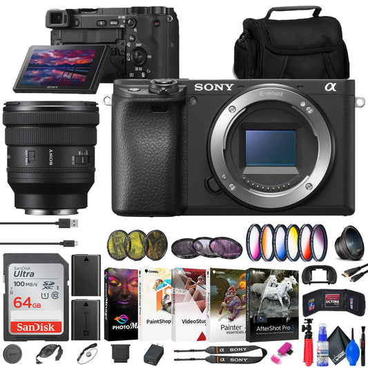 Sony a6400 mirrorless camera + sony fe pz 16-35mm lens + filter kit + more