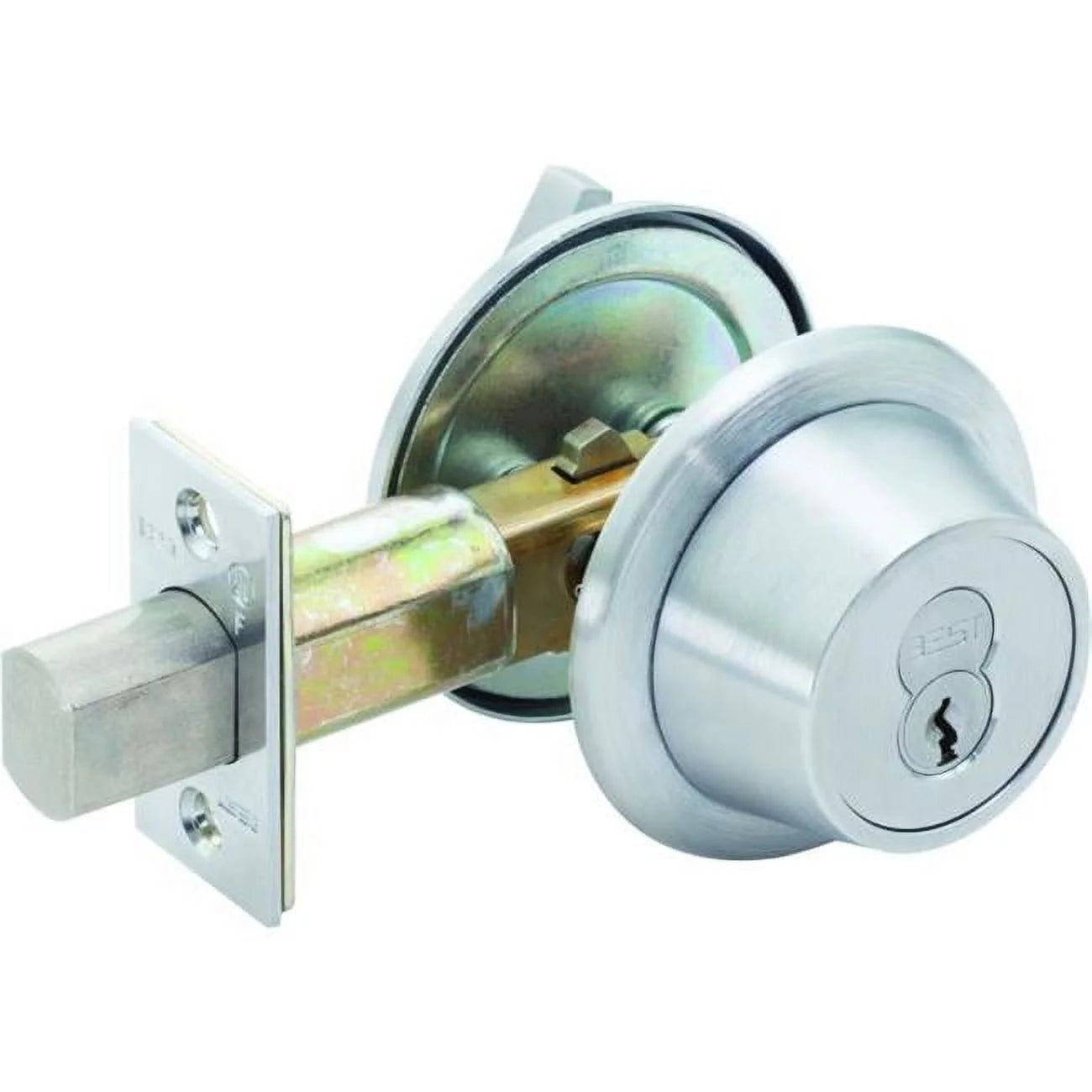 Stanley best  2.75 in. 8t series backset 7 pin standard strike less core classroom deadbolt, satin chrome