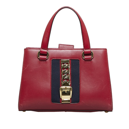 Pre-owned authenticated gucci sylvie satchel calf leather red unisex (good)