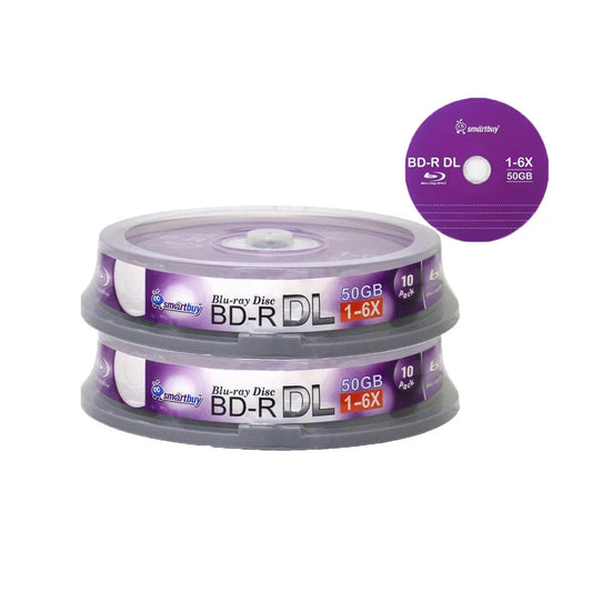 Smart buy 20-disc 50gb 6x blu-ray bd-r dl dual layer double layer logo top surface blank data video recordable media disc