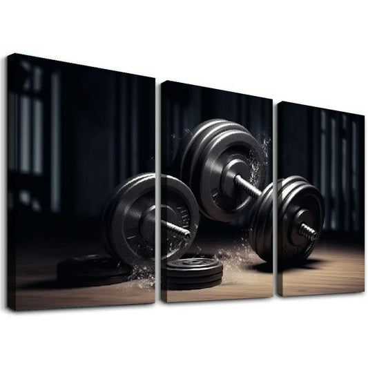 Yikuma gym poster fitness dumbbell workout motivational poster home fitness poster wall art paintings canvas wall decor home decor living room decor aesthetic 12''x16''x3 panels 12x16x3pcs