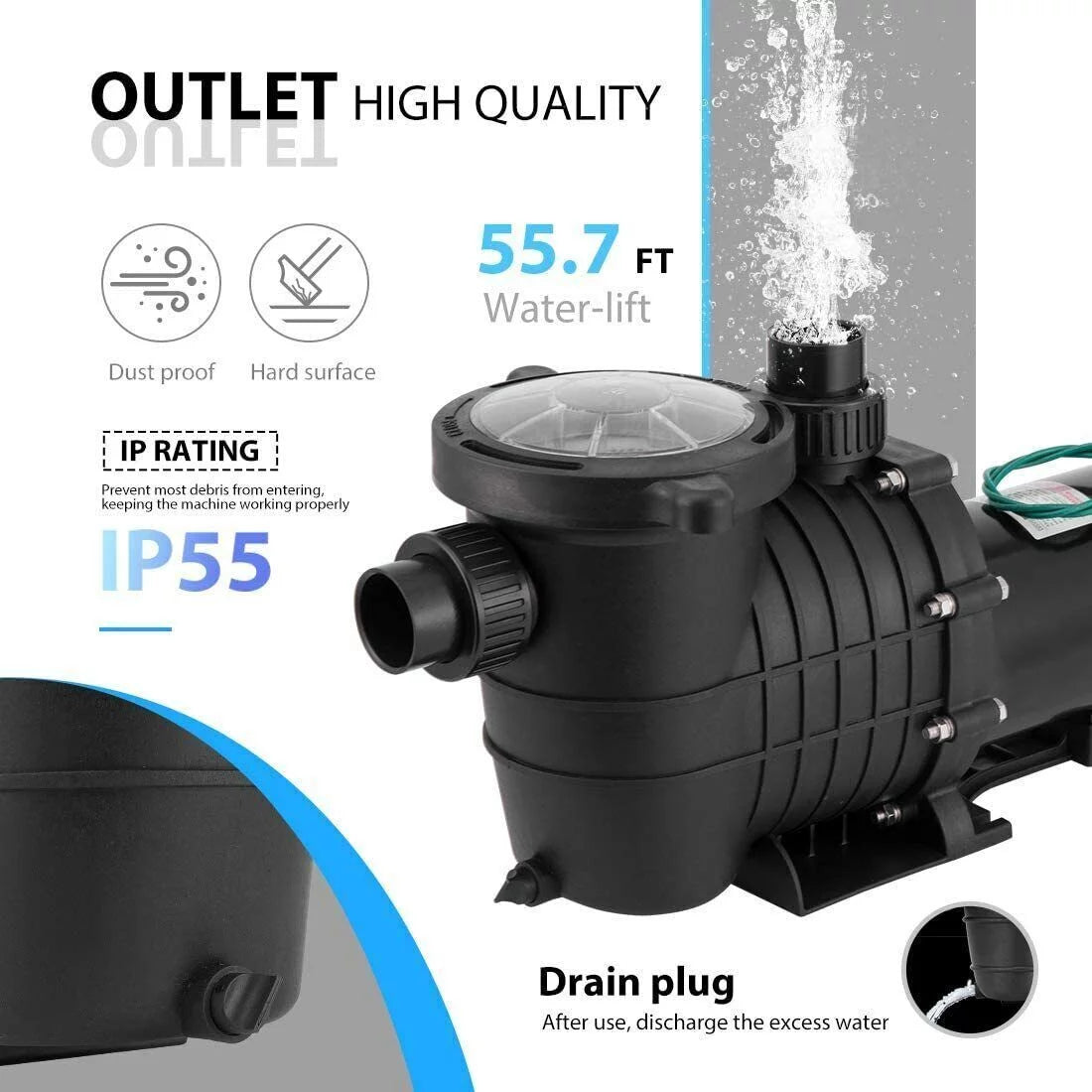 Denest hbp1500ⅱ 2.0hp 1500w inground/ above ground swimming pool pump with strainer basket and connectors