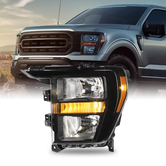 Akkon - fit 2021 2022 2023 ford f150 pickup truck [halogen type] headlight headlamp oe style black housing driver left side