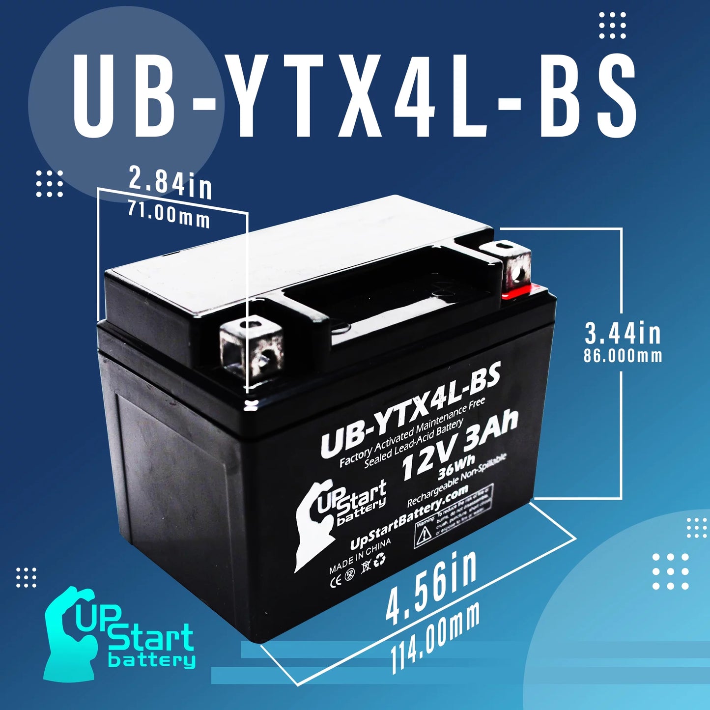 3-pack upstart battery replacement for 2002 bombardier (can-am) ds90, ds90f, quest 90cc factory activated, maintenance free, atv battery - 12v, 3ah, ub-ytx4l-bs