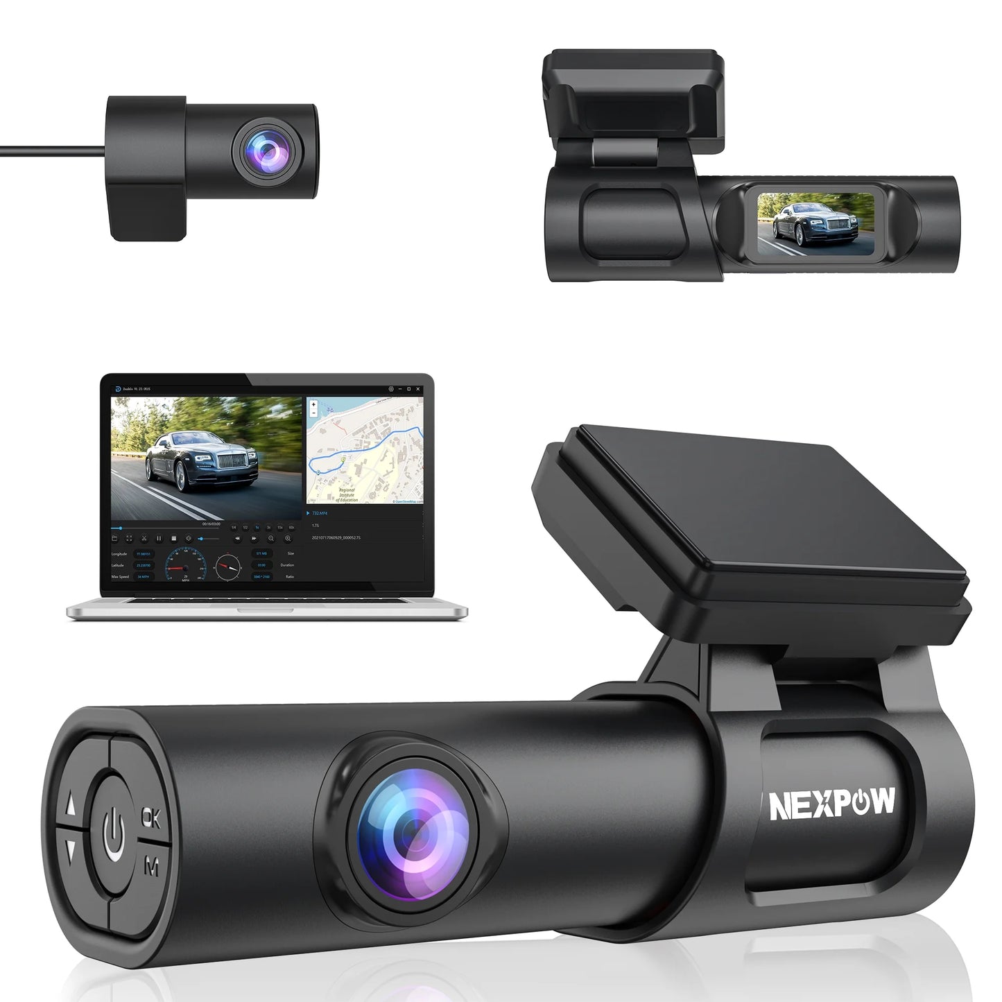 Nexpow dash cam, 4k dash cam front and rear with built-in gps, car camera with 1.47" ips screen, night vision, 170° wide angle, super capacitor, wdr, 24h parking mode, support 128gb max