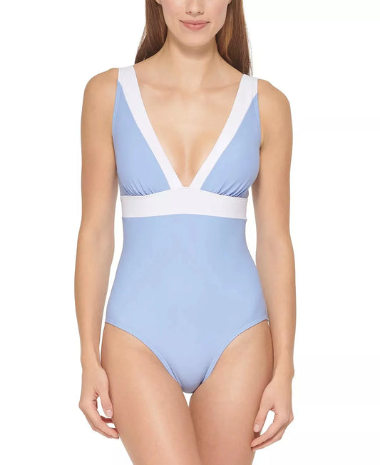 Dkny hydrangea deep v-neck one-piece swimsuit, us 10