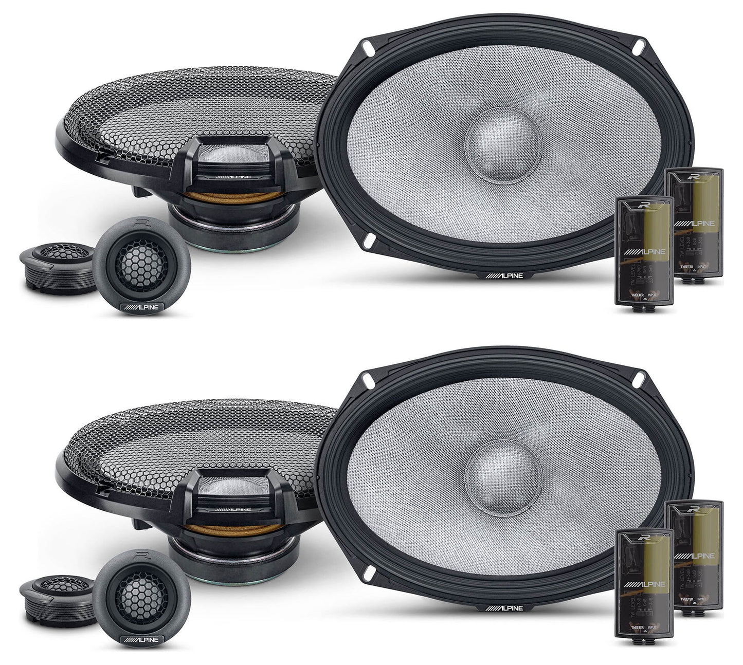 (2) pairs alpine r2-s69c 6x9" 2-way component car audio speakers high-resolution