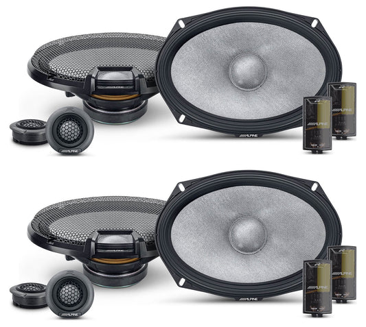 (2) pairs alpine r2-s69c 6x9" 2-way component car audio speakers high-resolution