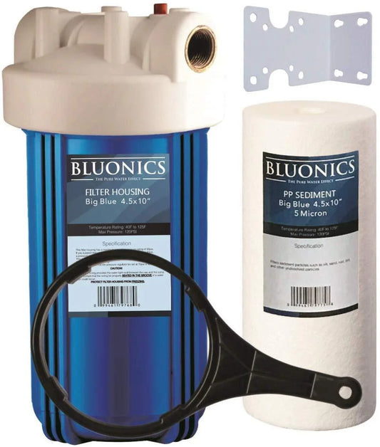 Bluonics 10" big blue whole house water filter with 5 micron sediment cartridge for rust, iron, sand, dirt, sediment and undissolved particles