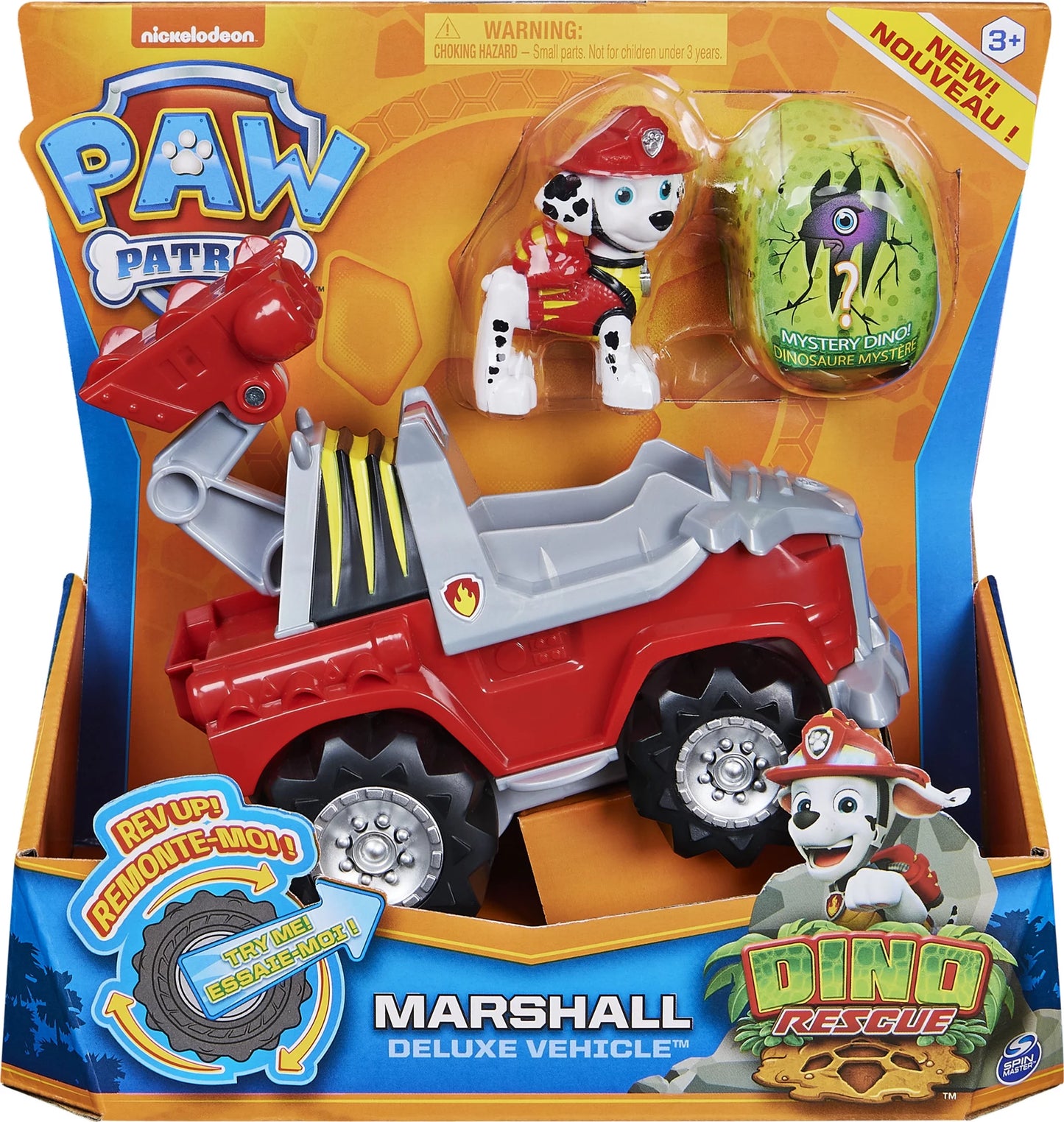 Paw patrol, dino rescue marshall’s deluxe rev up vehicle with mystery dinosaur figure