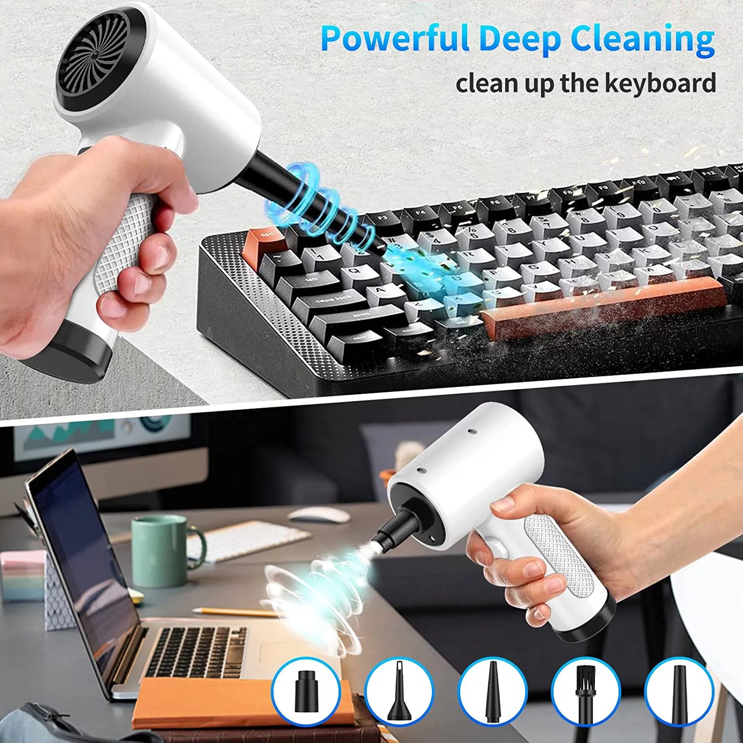 Cordless compressed air duster, 51000rpm, 3 speed, 6000mah10w fast charging powerful keyboard cleaner with led light for dust off/cleaning computer/conditioner/car