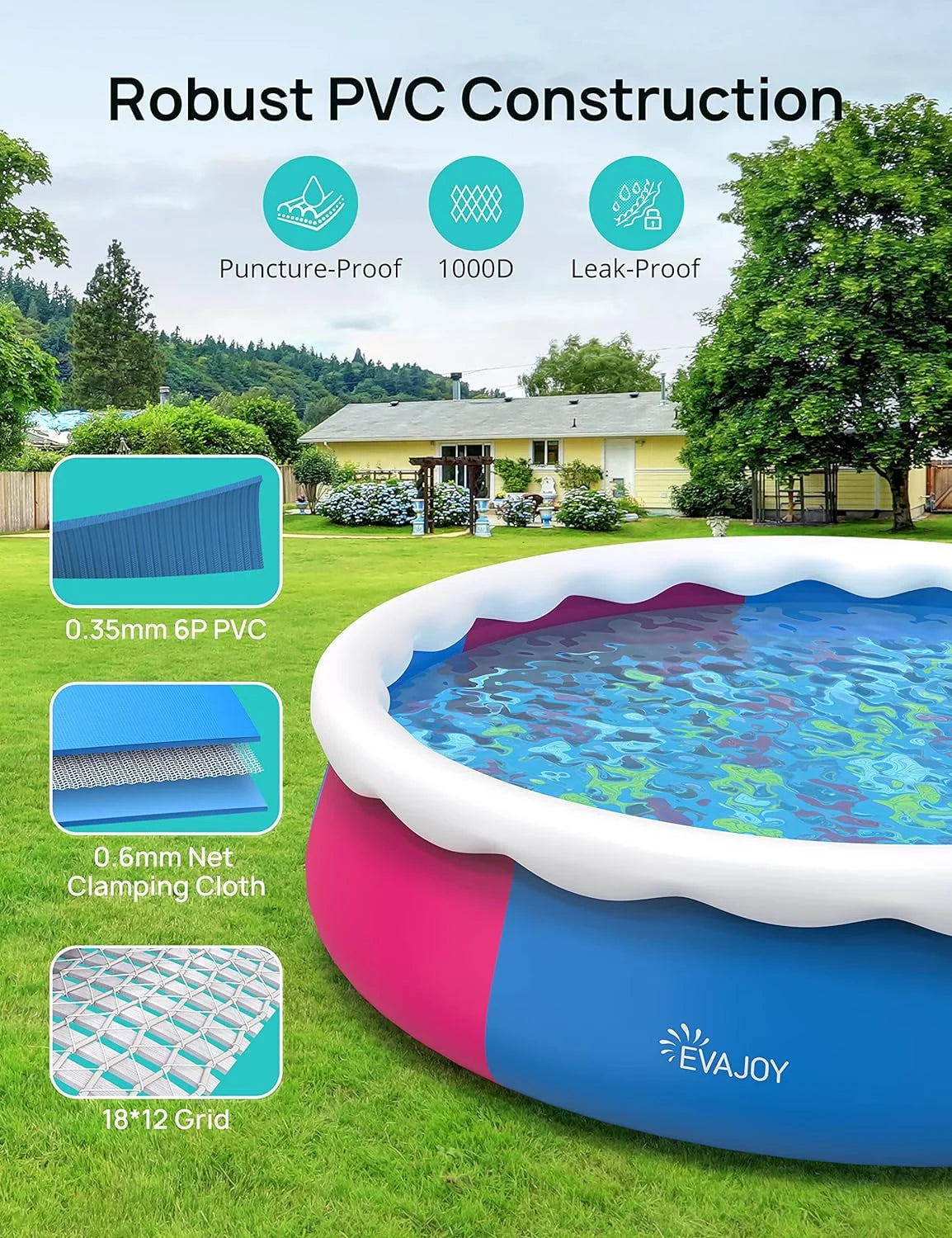 Track 7 15ft *35in inflatable swimming pool include filter pump, ground cloth and cover, blue