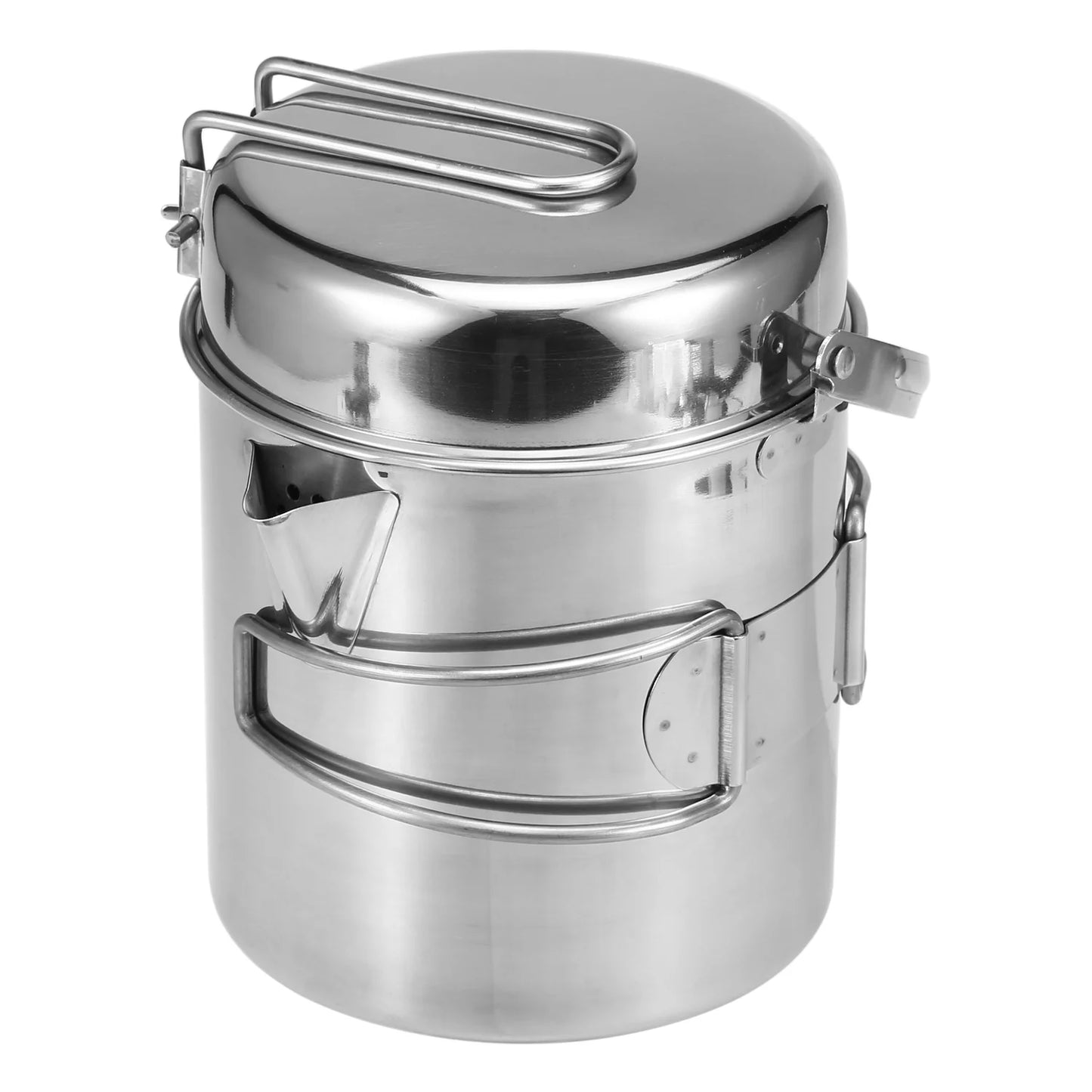 1l stainless steel cooking kettle portable outdoor camping backpacking pot with foldable handle